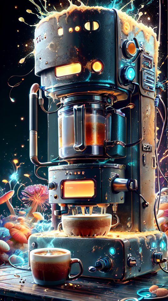 BadToxicAI's tweet photo. #MyceliumTech #scifi #Psychedelic #Mycelia #spongy #coffee #machine #coffeeMachine #LoRA #LoRAMyceliumTech #Auto1111 #StableDiffusion #safetensors #AIArt #AIFilter #AI #Kunst #art #ghostmix v20Bakedvae DPM++ 3M SDE Karras https://t.co/ShY4iWVK83