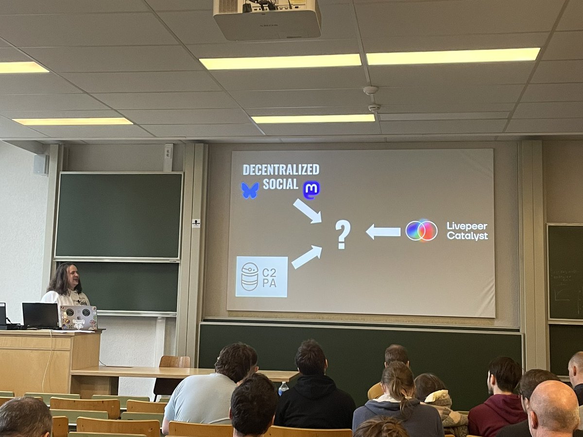 Our Director of Engineering <a href="/iameli/">iameli</a> in action today <a href="/fosdem/">FOSDEM @fosdem@fosstodon.org</a> open media developer room ⚙️🇧🇪

Eli has devoted his career to empowering online video creators and currently leads the Livepeer Catalyst project, which just might solve video for everyone forever 📹 ♾️