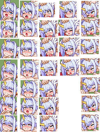 <Violated PrincessファンMOD2>
黙々と表情作ってる
一つ一つは大変じゃないけど流石に数が多いと時間かかるなぁ～
でも残りのドット作業は表情くらいなので終わりは見えてきた感じだ
取り込み…?そうだね… 