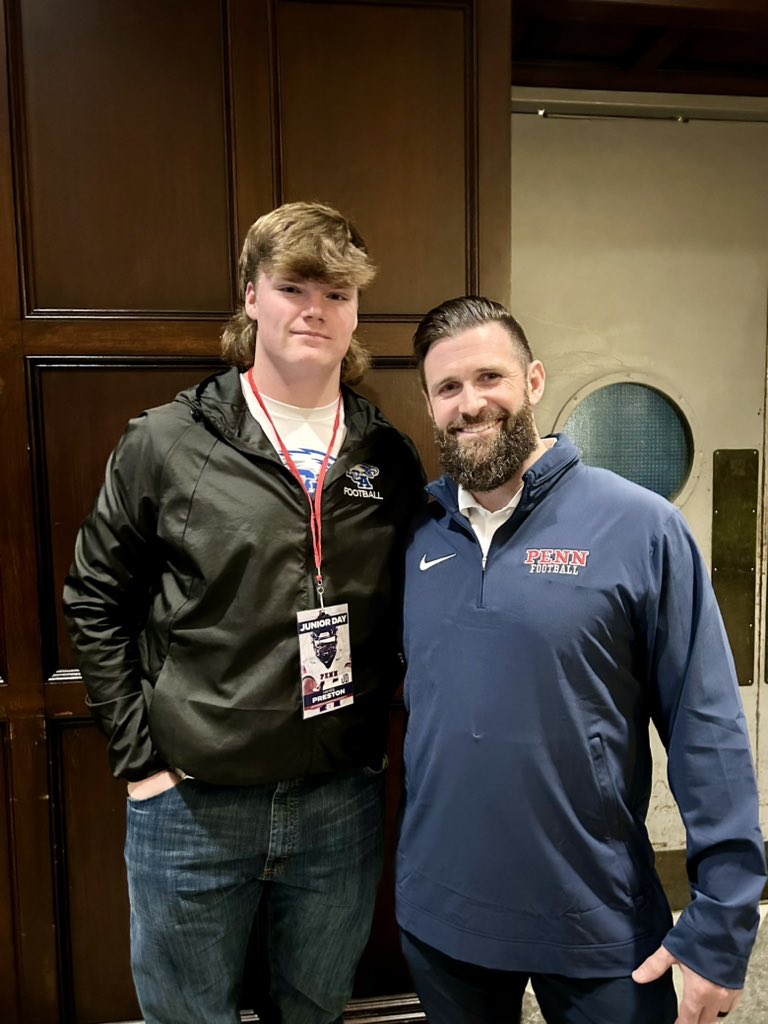 hayes_preston99's tweet photo. After a great talk with @CoachDupont, I am extremely honored to receive my very first offer from @PennFB! Thank you Lord! @CoachDCharles @Oakley_Watkins @CamGarnerLCA https://t.co/eWYkbC0PsC