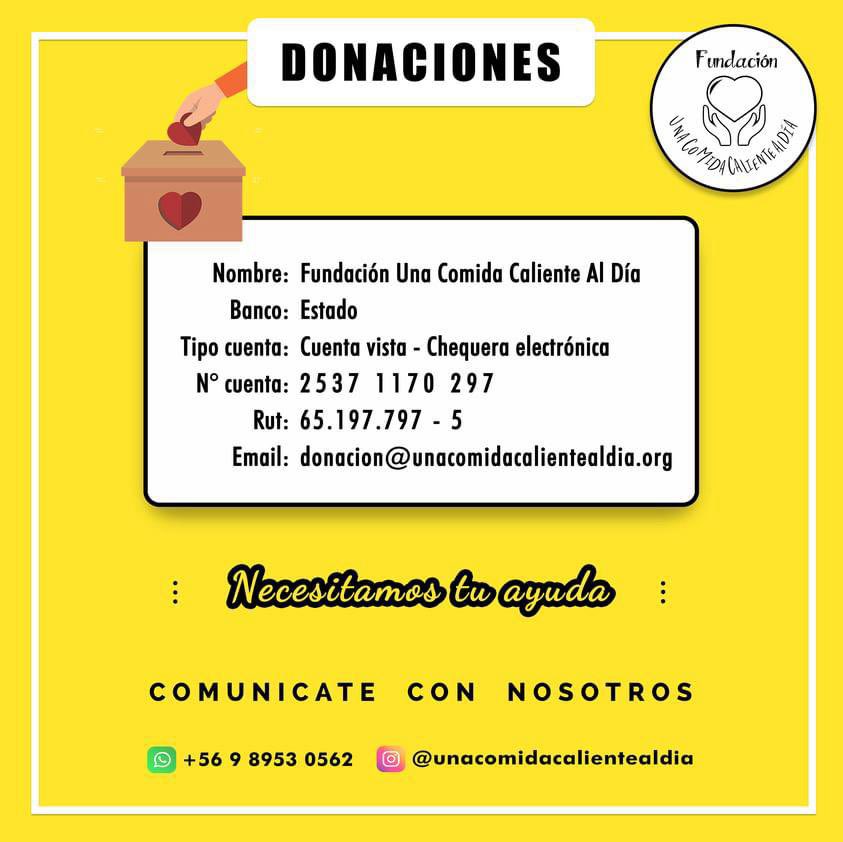Estamos cocinando para los afectados de nuestra comuna, desde Brasas del Sur (Andrés Bello 448).
Necesitamos donaciones de:
- Fideos
- Arroz
- Salsa de tomate
- Papas
- Zapallo
- Cebolla
- Botellas de jugo

También puedes hacer tu aporte en la cuenta de la Fundación. #Quilpué