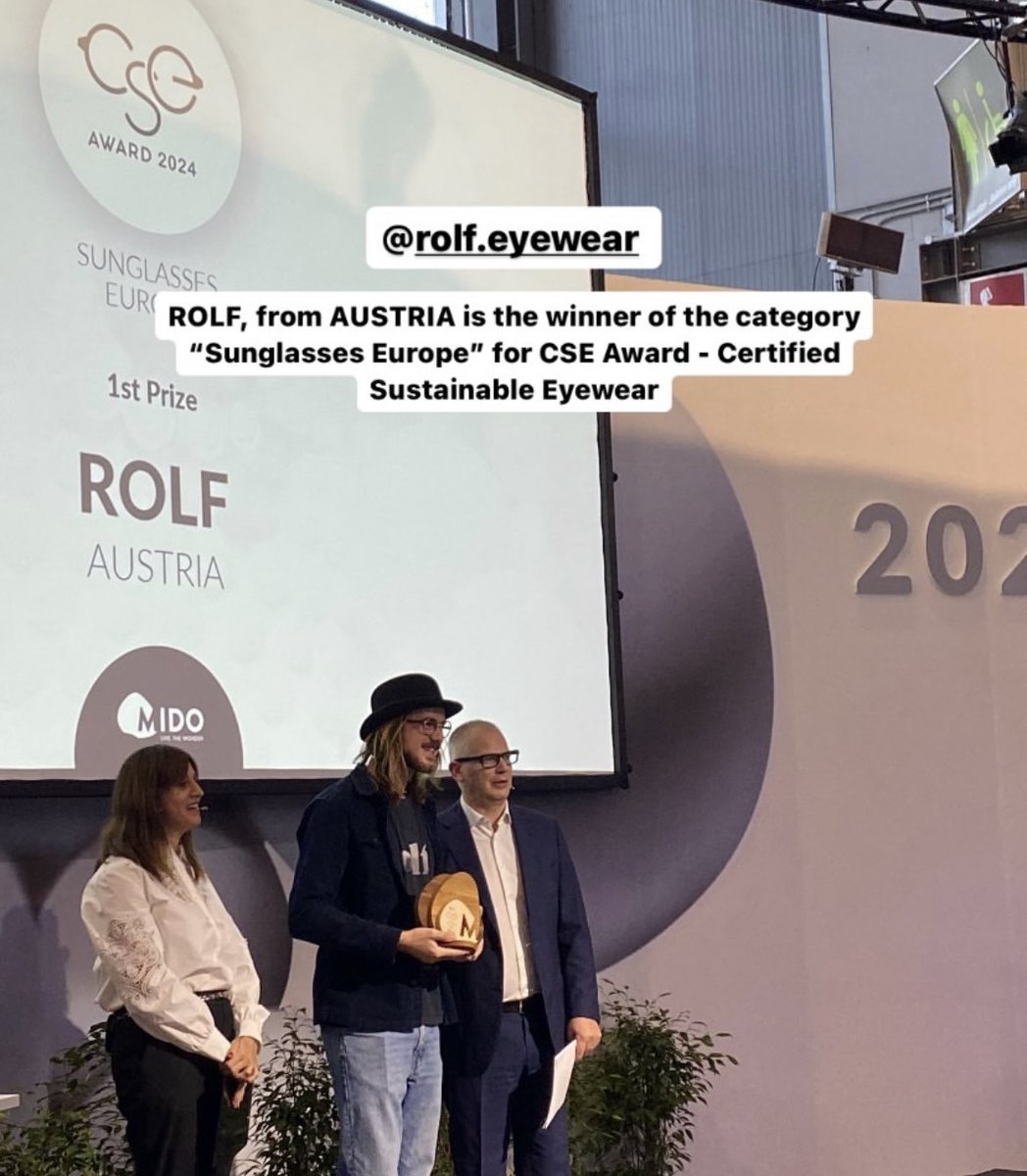 We are so happy to have received the CSE Award - Certified Sustainable Eyewear in the category 'Sunglasses Europe'.

Special thanks to <a href="/MIDOExhibition/">MIDO Exhibition</a> for bringing sustainability to a wider audience. 

#rolfeyewear #planetrolf #cseaward #mido2024