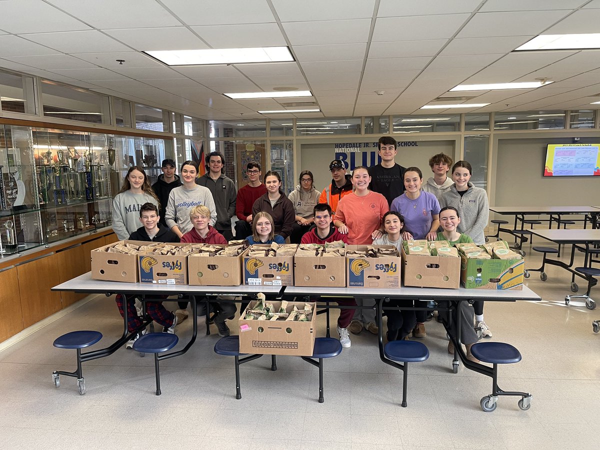 Tri-M spent the morning making over 150 PB&amp;J sandwich lunches for the MAE Organization to feed the homeless. <a href="/hopedalejshs/">Hopedale Jr-Sr HS</a> <a href="/DerekAtherton1/">Derek Atherton</a> <a href="/HopedaleAP/">Timothy Johnson</a> <a href="/kcrebasehps/">Karen Crebase</a> <a href="/MrBeaudry1/">Anthony Beaudry</a> <a href="/cchatham5/">Christopher Chatham</a>