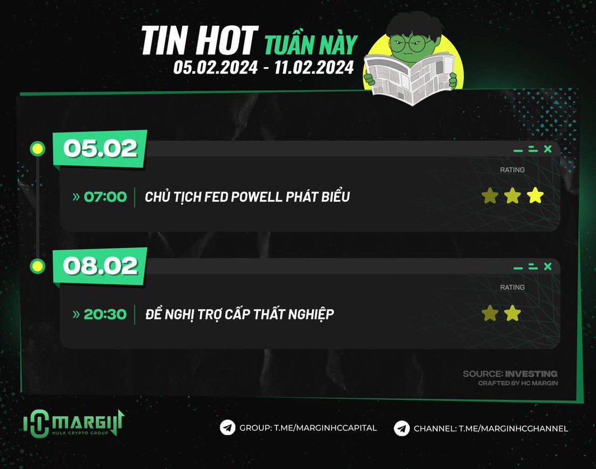 KymTate59971072's tweet photo. #TSKymTate
LỊCH KINH TẾ VĨ MÔ TUẦN 2 THÁNG 2

⭕5/2/2024
➡️7h00: Chủ tịch FED Powell phát biểu ⭐⭐⭐

⭕8/2/2024
➡️20h30: Đề nghị trợ cấp thất nghiệp ⭐⭐
 (Trước đó 224k)
Cre: HC https://t.co/t914WxwuR9
