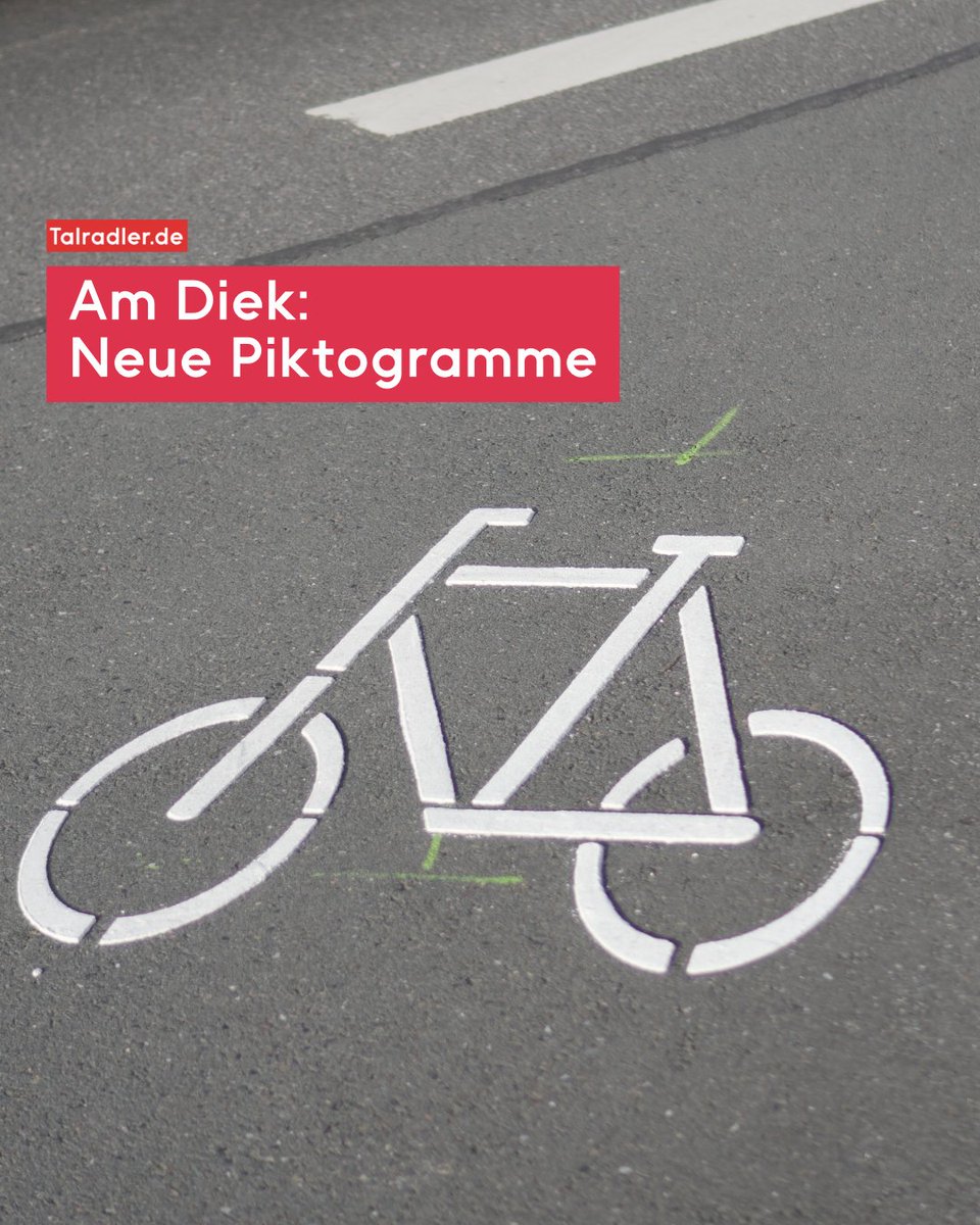Auf der Straße "Am Diek" weisen nun Piktogramme auf die neue Verkehrsführung hin. Die Änderung war notwendig, da KFZ-Führende immer wieder Radfahrende auf dem freigegebenen Fussweg verletzt hatten. Alle Infos: 
talradler.de/am-diek-neue-p… 

#wuppertal #Nordbahntrasse #Radverkehr