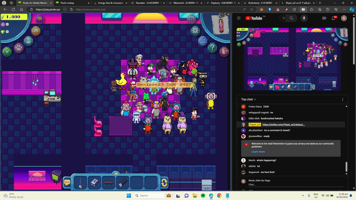 Rexiee23's tweet photo. @Player_w3 @NuCyberNFT @pixels_online Let's Party!!! https://t.co/KvPQwZ6paq