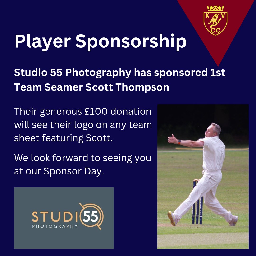 knowlevillagecc's tweet photo. Scott Thompson has been sponsored by Studio 55 Photography. We can't wait to see them at our Sponsor Day this summer.

All the donations are helping us make cricket at the Village better for everyone.

@crowdfunderuk
@Sport_England

https://t.co/VU8McTtKN6

#crowdfunder https://t.co/LTy6hhj3hB