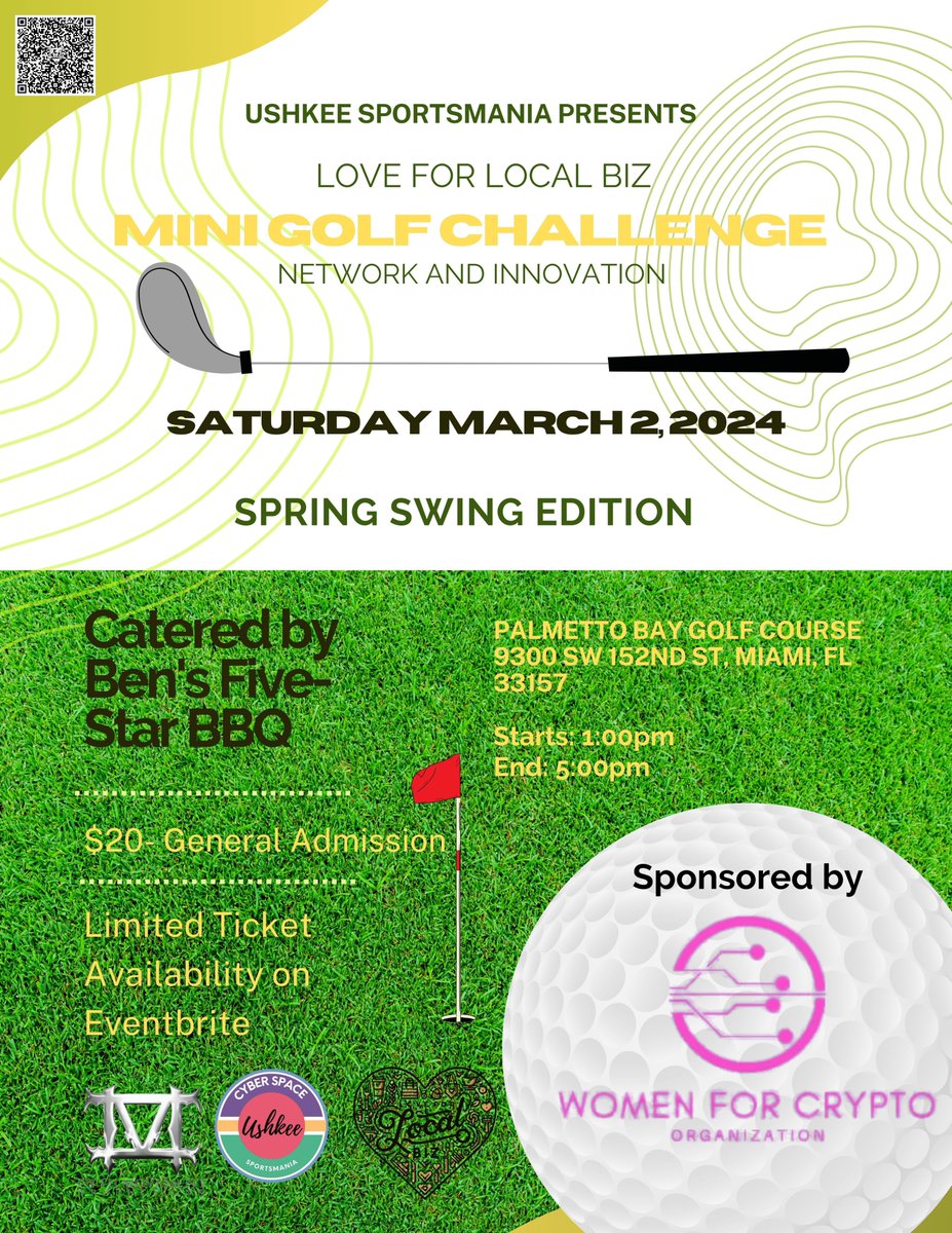 LowKeyResearchG's tweet photo. We're excited to let you know that @WomenForCrypto1 has joined hands with @Ushkee SportsMania as a sponsor for the Love for Local Biz Mini Golf Challenge Spring Swing Edition on Saturday, March 2nd, 2024. 🌸⛳ #LoveForLocal #CommunityUnity #SponsorSpotlight https://t.co/inrPR0N0WB