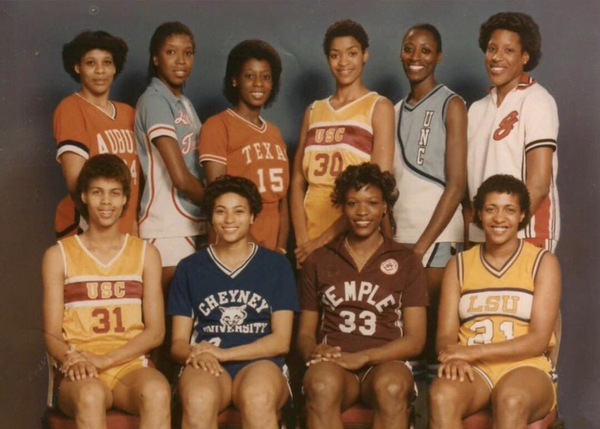 Black History

40 years ago the All-American team was all-black for the first time.

• Tresa Brown - North Carolina
• Janet Harris  - Georgia
• Becky Jackson - Auburn
• Yolanda Laney - Cheney State
• Janice Lawrence - Louisiana Tech
• Pam McGee - USC
• Cheryl Miller -USC