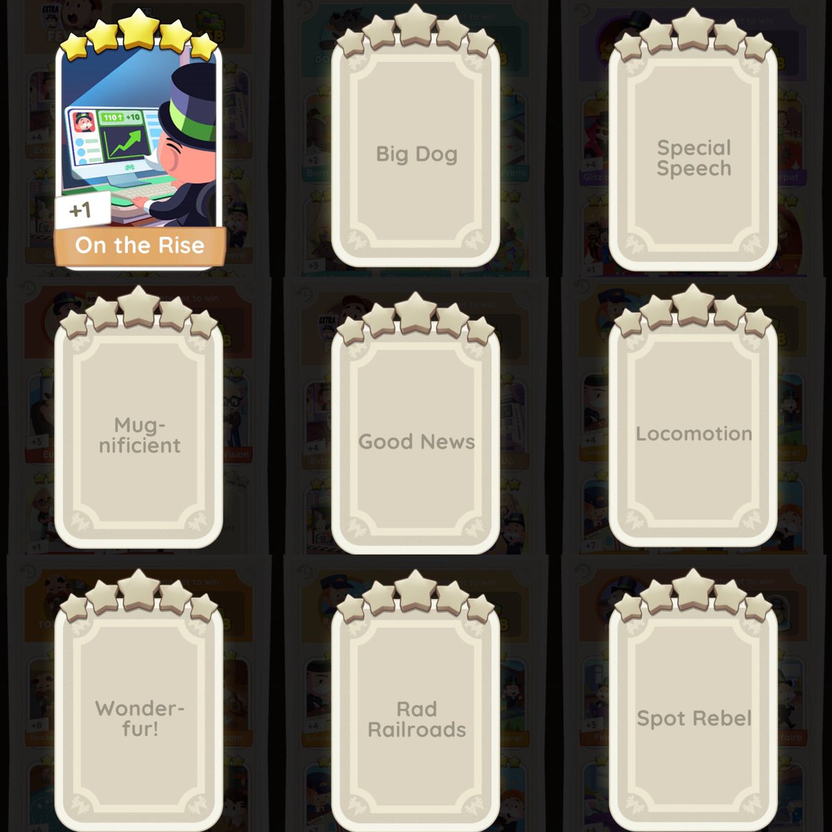 #MonopolyGo #MonopolyGotrade 
Anyone wanna trade? 

Have:  On the rise
Need 👇