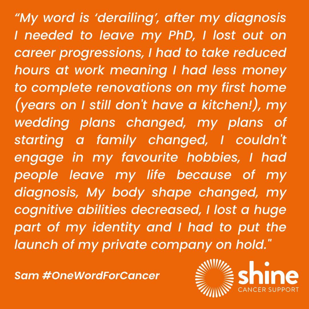 ShineCancerSupp's tweet photo. Meet Sam! Her word is ‘derailing’. Sam was diagnosed with thyroid and breast cancer aged 27.

Help us to connect more young adults affected by cancer #WorldCancerDay. Text 'ONEWORD' to 70470 + donation &amp; share your #OneWordForCancer! https://t.co/Gmz2DatcHx 📸🧡

#cancersupport https://t.co/qt6qRrYClI