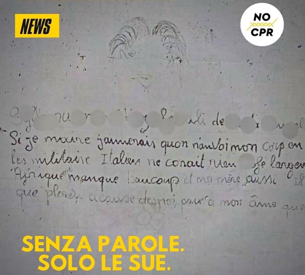 Un ragazzo di 22 anni si è impiccato nel cpr di Ponte Galeria. Ha lasciato un messaggio sul muro “rimandate il mio corpo in Africa, mia madre ne sarà lieta”.

Foto da rete No ai Cpr
