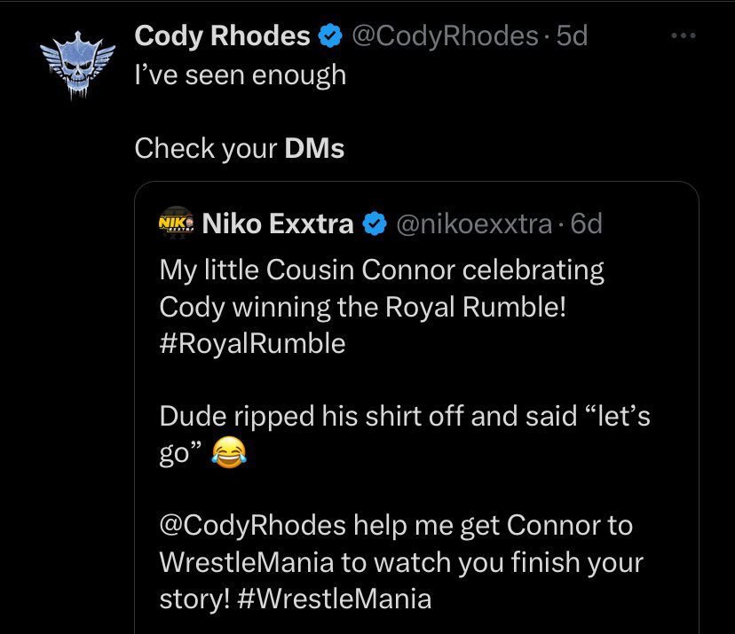 mckenzieas93V2's tweet photo. Cody went out of his way to get you free Wrestlemania tickets and this is how you repay him.

What a sleazeball. #WeWantCody https://t.co/bWbZaBmuKh