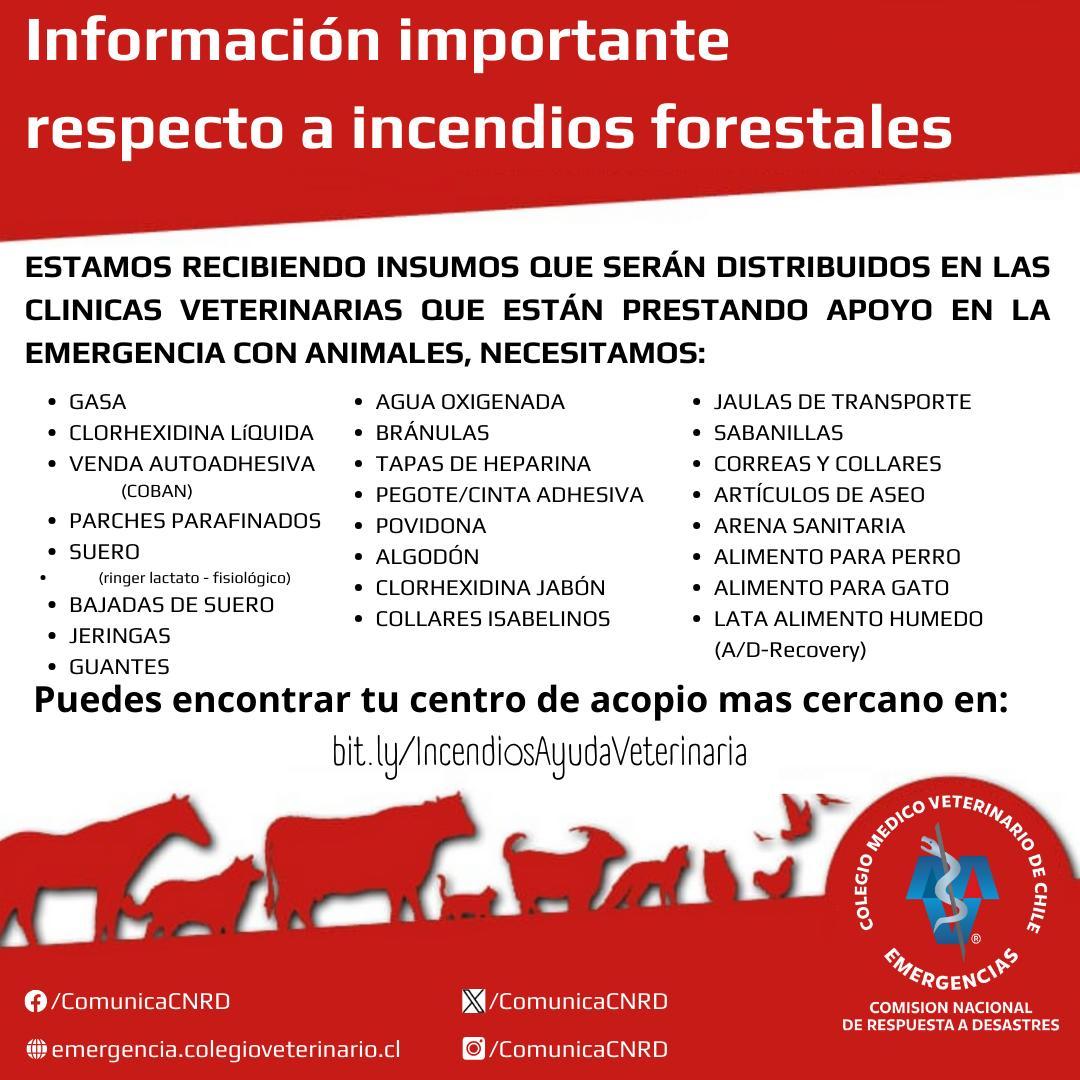 colmevetchile's tweet photo. Se necesitan insumos veterinarios para el tto de los animales afectados durante los incendios de febrero.
Tb puedes ayudar donando en:
CC BancoEstado
N° 62900097382
Nombre: Colegio Médico Veterinario de Chile
RUT: 70.020.300-K
Mail: finanzas@colmevet.cl (Incendios Febrero 2024) https://t.co/Oi1E5arWbi