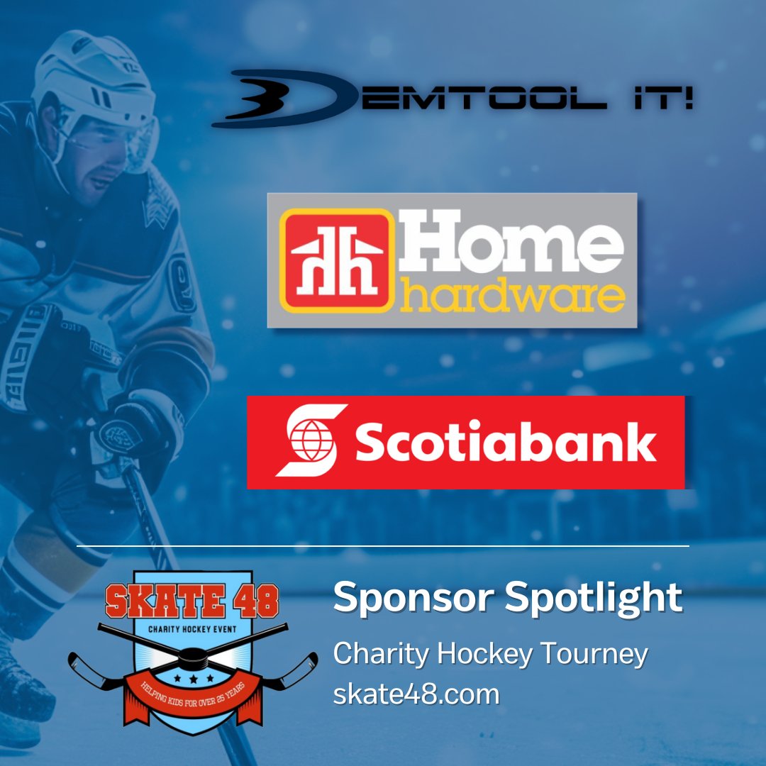 💥 Sponsor Spotlight 💥 

A big shoutout to more of our amazing sponsors that are making our upcoming <a href="/skate48WR/">Skate 48</a>
Charity Hockey Tourney possible:  

👉#Demtool 
👉#HomeHardware 
👉#Scotiabank 

Thank you for your unwavering support! 🙏

#charityhockeytournament #kwawesome