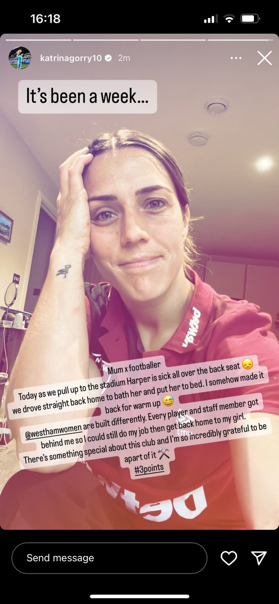 gorry being so open about being a mum in professional football is actually everything, still pulling a shift like she did after your toddler is sick everywhere and having to take her home is iconic. mama power❤️
