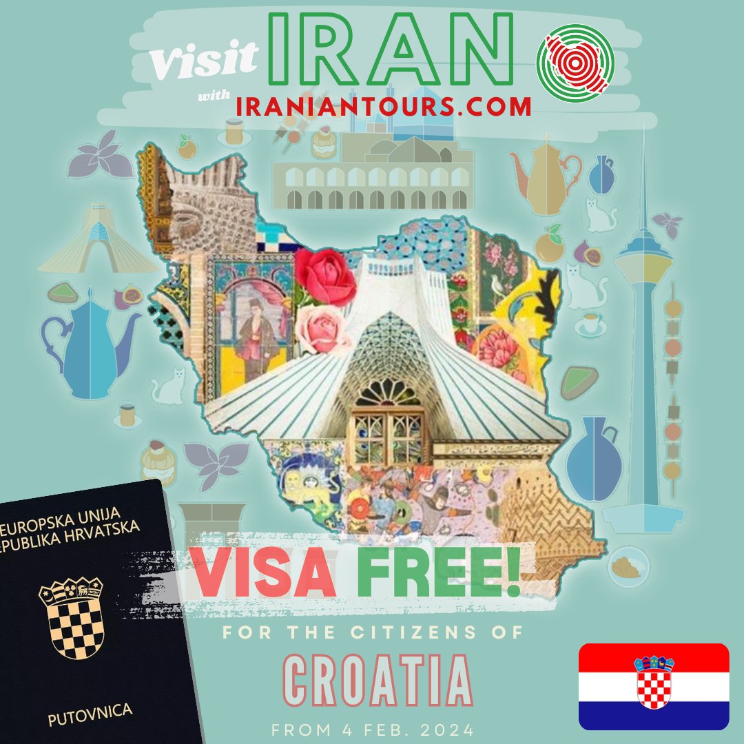 IranianTours's tweet photo. Uzbudljive vijesti za avanturiste iz #Hrvatske! 🇭🇷🌍 Od danas, istražujte #Iran bez vize tokom 15 dana! Zaronite u drevna čuda, impresivne džamije i šarene bazare. Ne propustite ovu priliku da otkrijete čaroliju Perzije! ✨ #IranTravel #BezVize #AvanturaTeCeka #OtkrijPersiju https://t.co/azlxBtC8Gz