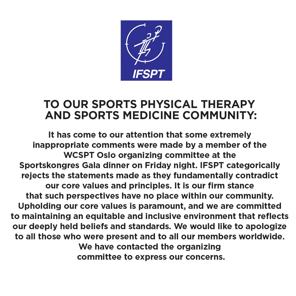 IntFSPT's tweet image. TO OUR SPORTS PHYSICAL THERAPY AND SPORTS MEDICINE COMMUNITY:

#sportskongres