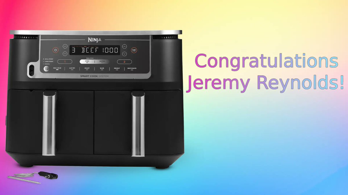 Congratulations Jeremy Reynolds, who has won a Ninja Foodi Dual Zone Air Fryer!
