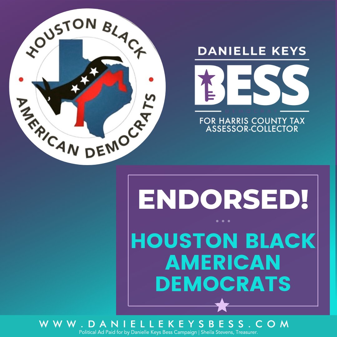 #EndorsementAlert Thank you @houstonblackdems for your endorsement! 💜🩵 This organization has been foundational to my community and civic service for democracy and equity for over 15 years. Thank you! #Bess4HCTX #Democracy #VotingRights