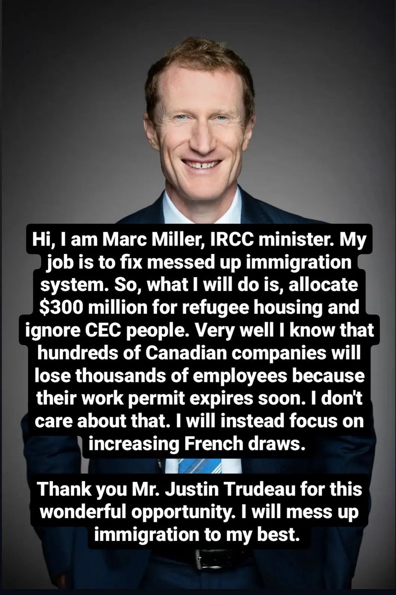 <a href="/MarcMillerVM/">Marc Miller ᐅᑭᒫᐃᐧᐅᓃᐸᐄᐧᐤᐃᔨᐣ Mikotsikaa</a> good job. Canada is proud of you. 
#CEC 
#CECdraws 
#Immigration 
#Canada