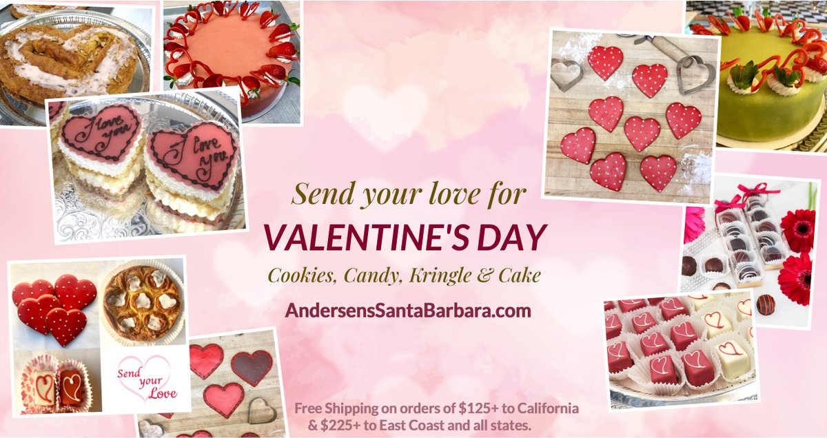 AndersensBakery's tweet image. Send your love with Valentine’s Treats!💝
Heart #Cookies, #Valentine’s Petit Fours💕,
Heart Kringle❤️, Valentine’s #GiftPackage,
Pink Princess #Cake, Marzipan I #Love You Cakes🥰
andersenssantabarbara.com/shop
andersenssantabarbara.com/cakes
805-962-5085