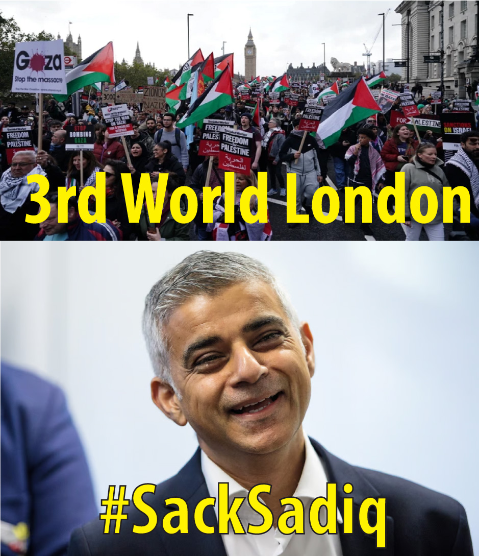 🚨 SADIQ KHAN HAS TURNED OUR CAPITAL INTO AN UNSAFE 3RD WORLD DUMP

Every weekend in London - ruined by mobs of genocidal antisemites with illegal placards and chants inciting slaughter. No one stops them

#SackSadiq