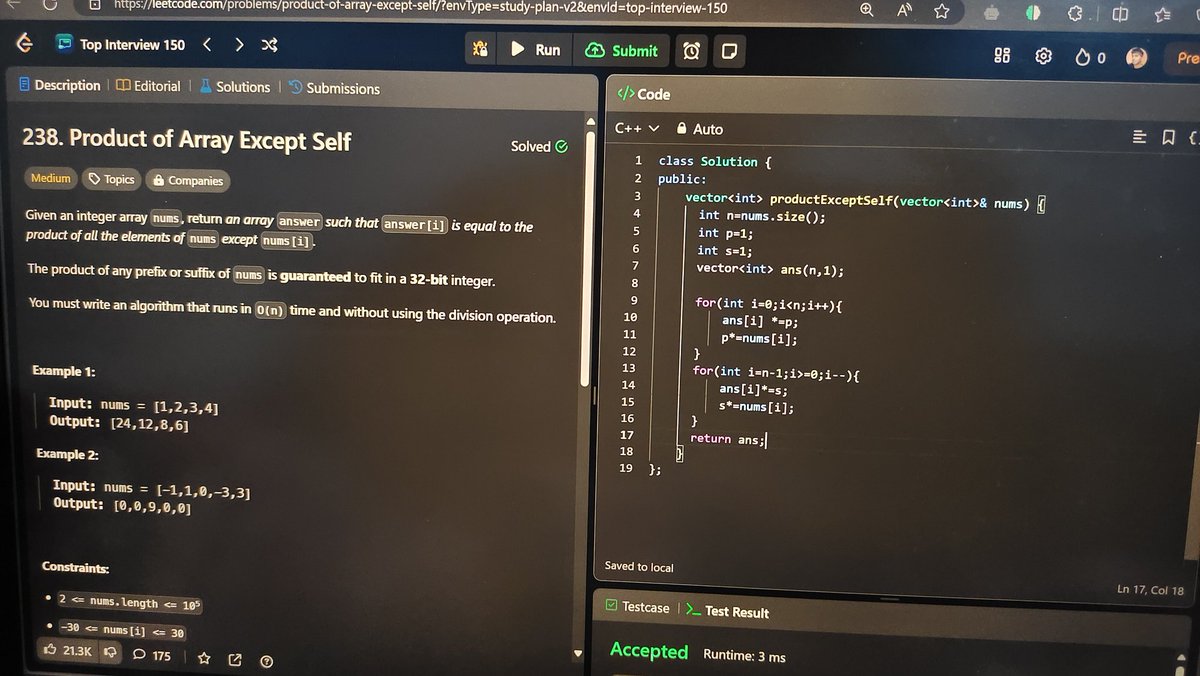 rox_getit's tweet image. DSA REVISION DAY 72
PROBLEM - product of array except self

#100DaysOfCode