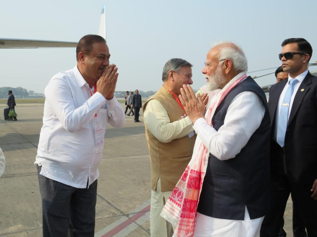 Honoured to see off Hon Prime Minister Narendra Modiji @narendramodi after his successful visit to Assam. A momentous occasion filled with pride and respect.'