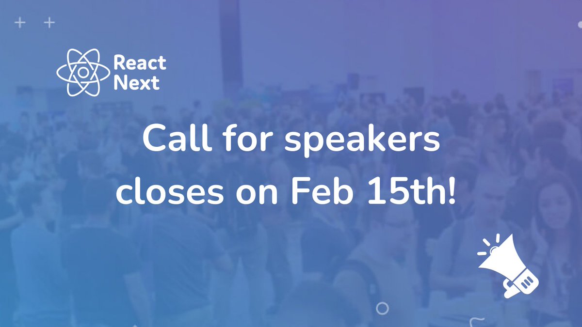 Call for speakers closes on Feb 15th! Don't miss the chance to be a part of this fantastic conference!! sessionize.com/reactnext-2024/ #CFP #speakingopportunity #Publicspeaking #React #FrontEnd #Techspeakers #DevRel