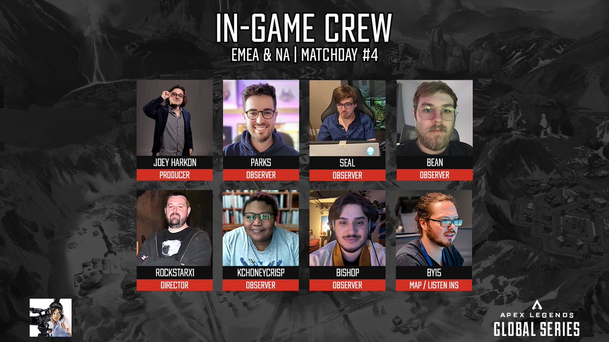 Happy Birthday @PlayApex ! You are in good hands today for this @PlayApexEsports #ALGS Matchday 4 EMEA and NA! Crew: @Harkon_Esports 📣 @RockStarx12 🕹️ ✈️ @LilFuzzySeal @kchoneycrisp 🎥 @__Parks @_YBEAN @Bishop_FPS 🗺️/🎧 @BanYoshi2015 #ApexLegends