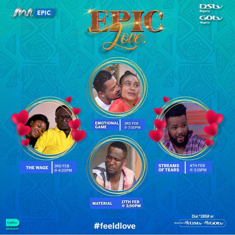 africamagictv's tweet photo. It’s a love-filled February.💕❤️We are putting you in your feelings with the best of movies on #AMUrban, #AMEpic, #AMIgbo, and #AMYoruba this month.🎬🎥 Tune in at 7pm every weekend to have a date with us. 💞