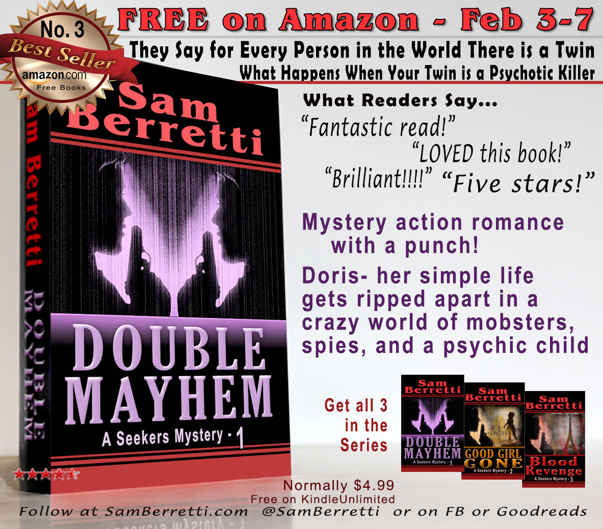 #SundayFunday #SundayVibes :: #FreeBook 
Time to get a hot new top-rated #book for the week! 
Doris- she's real and a survivor trapped in a bizarre reality. 
#AmReading #Paranormal #Mystery #Romance  
#AvidReader #Bibliophile #Goodreads #TBRlist
Here>> bit.ly/DoubleMayhem