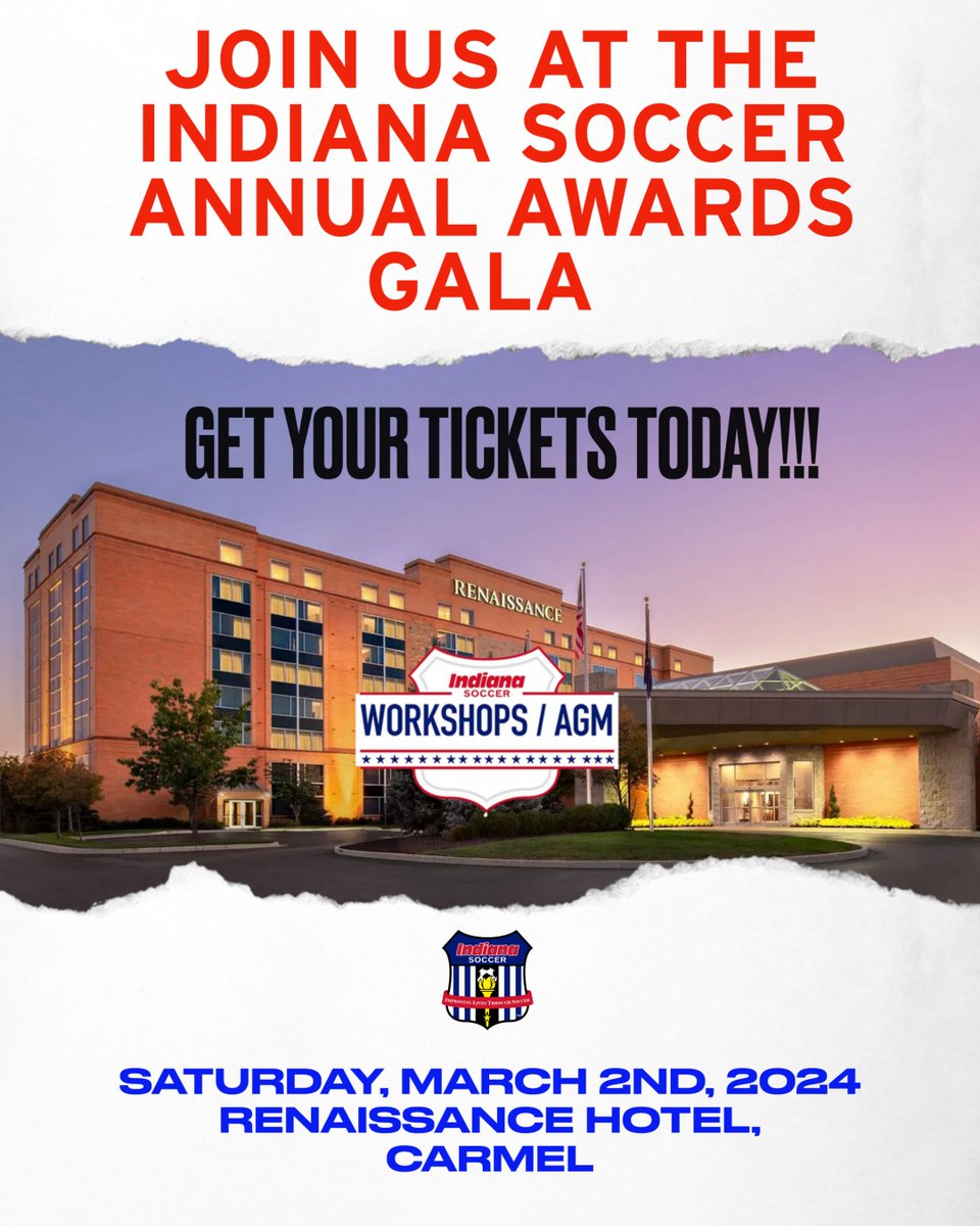 Indiana Soccer will be hosting the Annual Awards Gala on Saturday, March 2nd, 2024 at the Renaissance Hotel in Carmel. bit.ly/48YxuGd