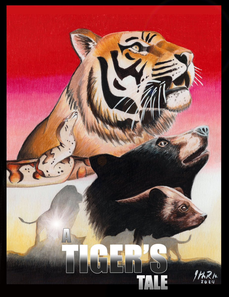 A Tiger's Tale Cover. Commissioned work #animals #tiger #bear #wolverine #snake #lions #commissionwork #original #art #drawing #watercolor #mixedmedia #fanart #instaart #instaartist #tiktokart #youtube #tiktok #facebook #twitterart #youtubeart #artist #facebookart #rektrektoronto