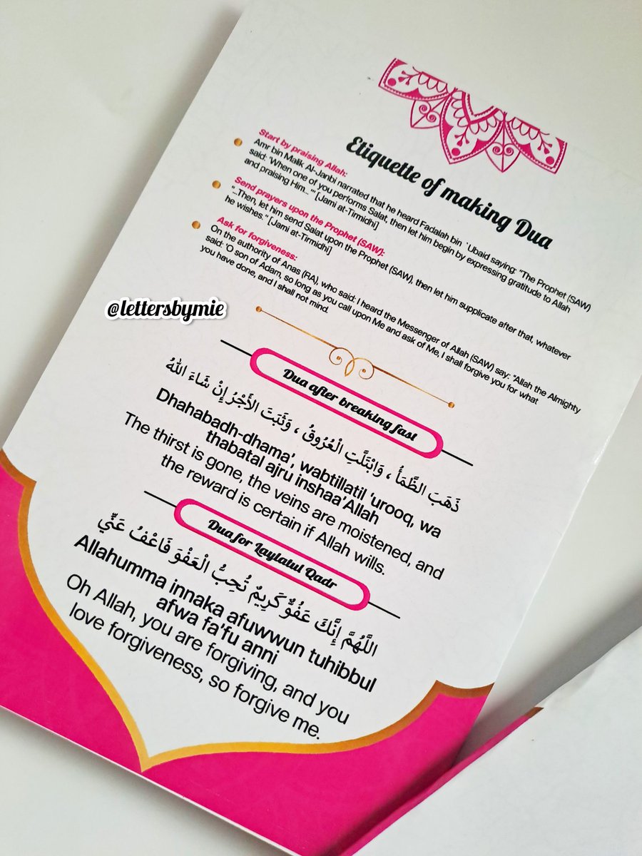 lettersbymie's tweet photo. Introducing our Ramadan Evaluation chart 💃🏻💃🏻😍

FEATURES

🌹 30 days activity checklist
🌹 Dua after breaking fast
🌹Dua for Laylatul Qadr
🌹 Etiquette of making Dua
🌹 Gloss and Matte finish for durability 

PRICE : #1000
Discount on bulk order
Location: Lagos https://t.co/QeMPfQvu5b