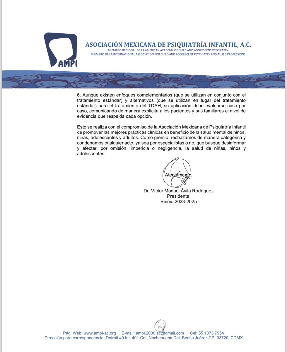 AMPI_AC's tweet photo. La Asociación Mexicana de Psiquiatría Infantil hace de su conocimiento la siguiente información dirigida a socios, pacientes, familiares y publico en general. #TDAH #SaludMentalparatodos https://t.co/18LA8C5Wq7