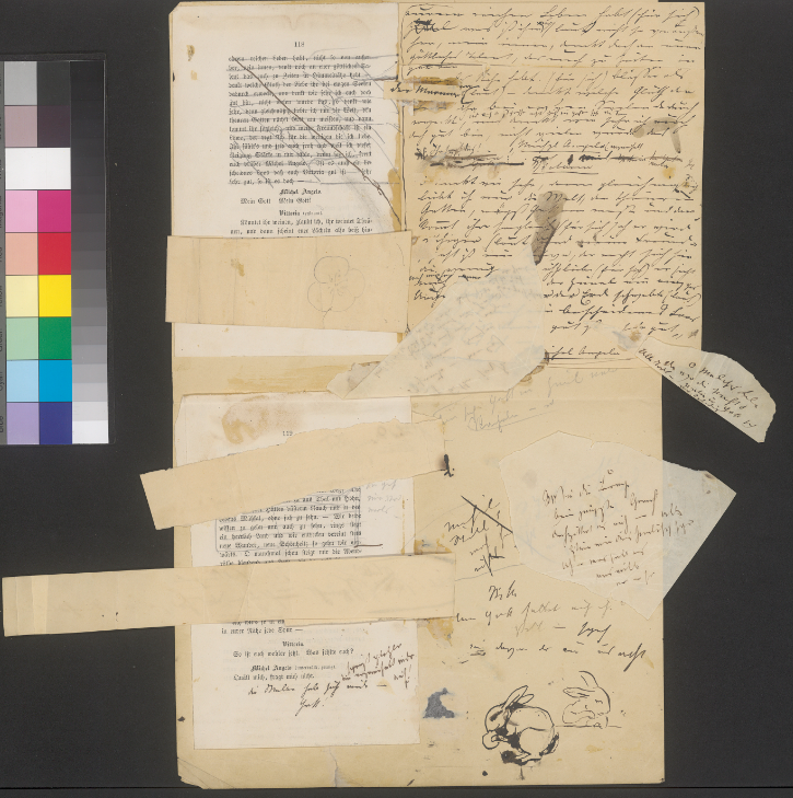 Weimar_GSA's tweet photo. #otd v. 135 J. starb Gisela Grimm geb. von Arnim. Wie ihre Eltern, Bettina und Achim von #Arnim, war sie schriftstellerisch tätig. Aus dem Teilbestand Gisela Grimms im #GSAWeimar hier handschriftliche Vorarbeiten und Konzepte. Einblick in die Schreibwerkstatt! https://t.co/bhzWiRY9kx
