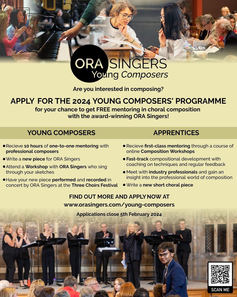 Please share 🚨One day left to apply for our Young Composers’ scheme! Free mentoring in composition, a workshop with us, and a world prem of your piece at @3choirs orasingers.com/young-composers