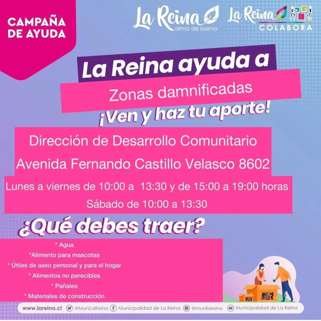 _marcela_mena's tweet photo. En La Reina puedes apoyar a quienes hoy han perdido todo en los #Incendios 

#IncendiosForestales #apoya
#aporta #Unidad https://t.co/qbxTYN3O0H