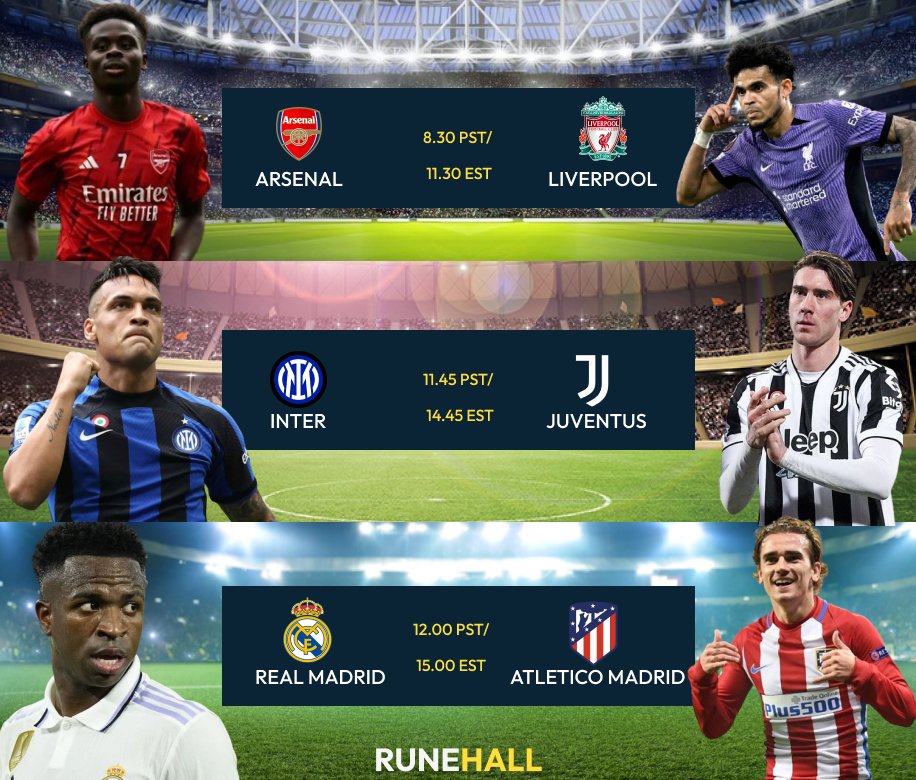 RuneHall's tweet image. Super Sunday 🔥⚽

What are your predictions?
Runehall.com/sports

#ARSLIV live
#INTJUV
#REAATL