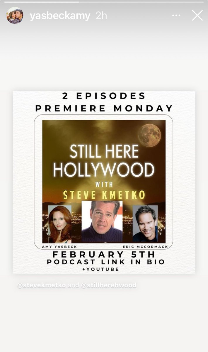 Here we go…
Hope you like our new little project.
Pls like and subscribe to STILL HERE HOLLYWOOD Podcast hosted by Steve Kmetko launches Monday with 2 episodes <a href="/EricMcCormack/">Eric McCormack</a> &amp;. Amy Yasbeck. 
Follow the link in the bio, + episodes will be on YouTube. @stillherehwood @stevekmetko