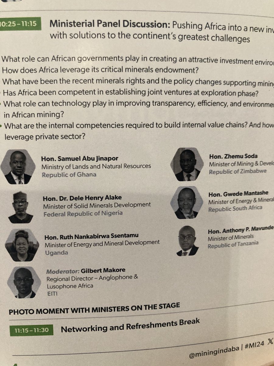 Honored to have moderated this panel of Mining Ministers discussing ways to ‘push Africa into a new investment era’ at the Ministerial Symposium @MiningIndaba Missed Ministers @NankabirwaRS @AlakeDele #MI24