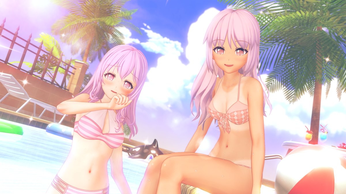 「コイカツよりオリキャラの高橋姉妹です日焼けキャラ作ったのは初めてシーンデータお借」|ISUCA401@PSO2_ship2のイラスト
