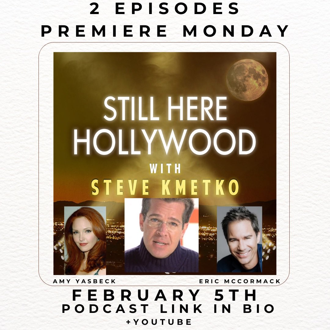 Here we go…
Hope you like our new little project.
Pls like and subscribe to STILL HERE HOLLYWOOD Podcast hosted by Steve Kmetko launches Monday with 2 episodes <a href="/EricMcCormack/">Eric McCormack</a> &amp;. Amy Yasbeck. 
Follow the link in the bio, + episodes will be on YouTube. <a href="/stillherehwood/">StillHereHollywood</a> <a href="/stevekmetko/">Steve Kmetko</a>