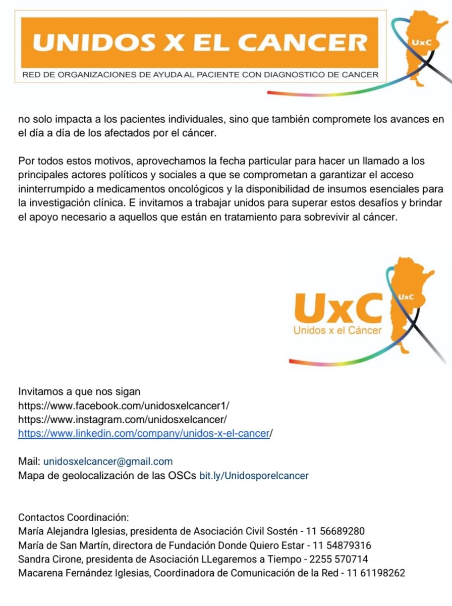 Red Unidos Por El Cáncer: "Sin acceso a medicación y escasez de insumos para estudios clínicos: la realidad crítica de los pacientes oncológicos".