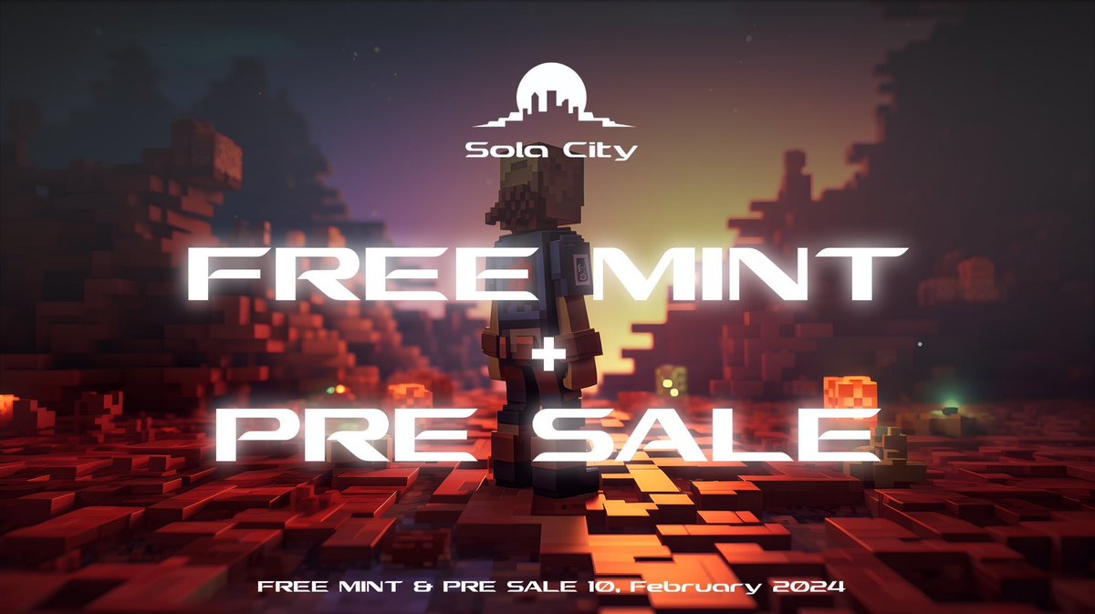 Sola City #Freemint  and #PRESALE 🗓️2月10日

小石海量開抽🔥
AIRDROP*3
OG WL*5
FREE MINT*10

1⃣關注： <a href="/apecqq/">LittleStone小石</a> + <a href="/sola_city/">Sola City</a> 
2⃣按讚+轉推+Tag*5位好友
3️⃣加入官方DC discord.gg/solacity 
4️⃣留言SOL地址

🔹NFT 總價值超過 4900 SOL
🔹在索拉市擁有自己的土地（即將推出）
🔹可擴展的 NFT
