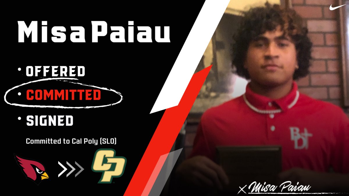 👏 Congratulations to Misa Paiau on his commitment to play football at Cal Poly SLO! #GoCardinals