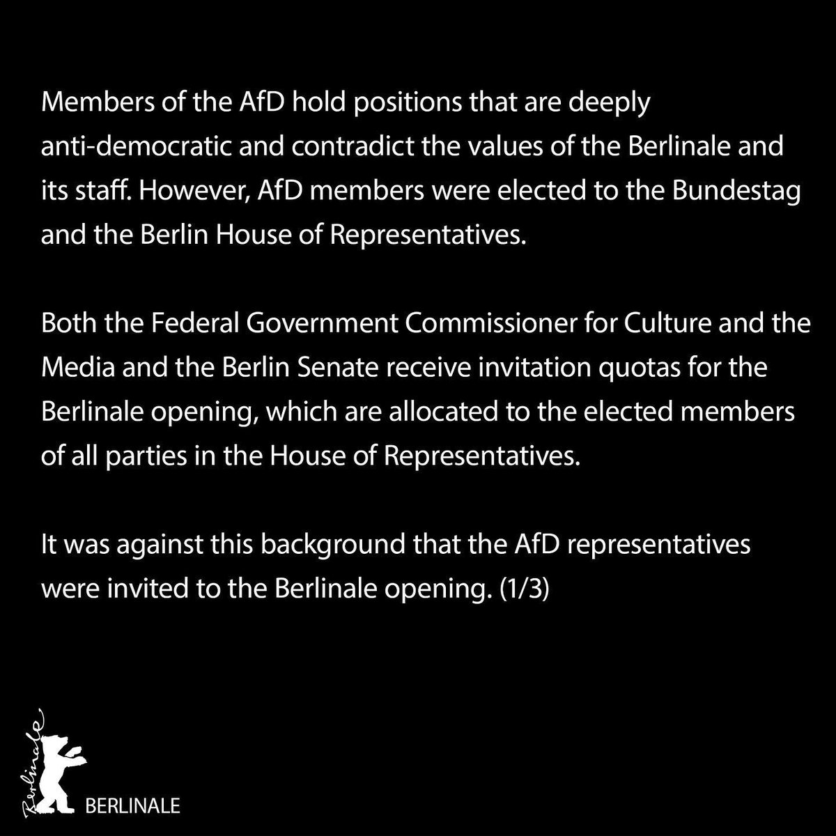 As a US-based journalist with a focus on African cinemas scheduled to attend the Berlinale, and who is admittedly not fully versed in all nuances of the controversy surrounding the festival's decision to invite members of the far-right  Alternative for Germany (AfD) party to its