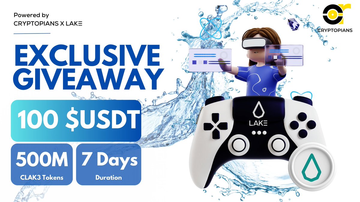 CryptopiansDAO's tweet photo. 🎁 Lake X CryptopiansDAO Exclusive #Airdrop
🏆 Rewards »» 100 $USDT + 5M $clak3 tokens
✅ Follow @lake_lak3
✅ Like, RT and Tag 3 Friends
✅ Complete #Gleam ⤵️
https://t.co/ec35XhkFbW
⌚ Ending 12 February
⌚ Distribution 13 Feb
#Airdrops #Giveaway #BSC #Crypto $LAKE https://t.co/7tjMsmkJDH
